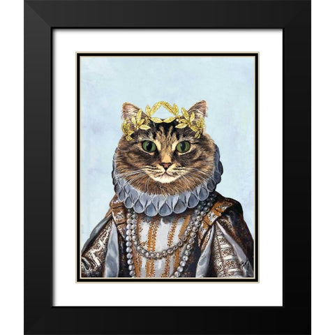 Cat Queen Black Modern Wood Framed Art Print with Double Matting by Fab Funky