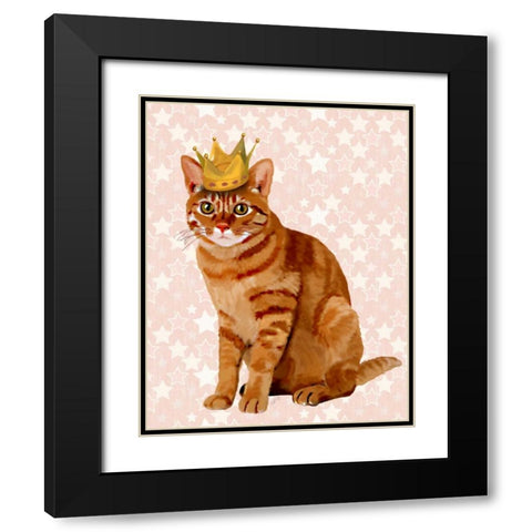 Ginger Cat with Crown Full Black Modern Wood Framed Art Print with Double Matting by Fab Funky