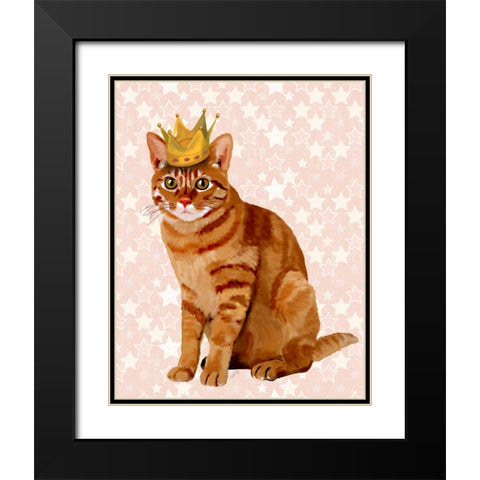 Ginger Cat with Crown Full Black Modern Wood Framed Art Print with Double Matting by Fab Funky