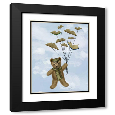 Bear with Book Butterflies Black Modern Wood Framed Art Print with Double Matting by Fab Funky