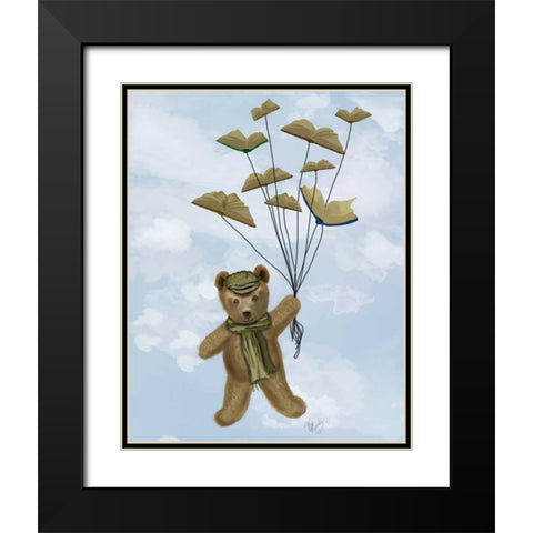 Bear with Book Butterflies Black Modern Wood Framed Art Print with Double Matting by Fab Funky