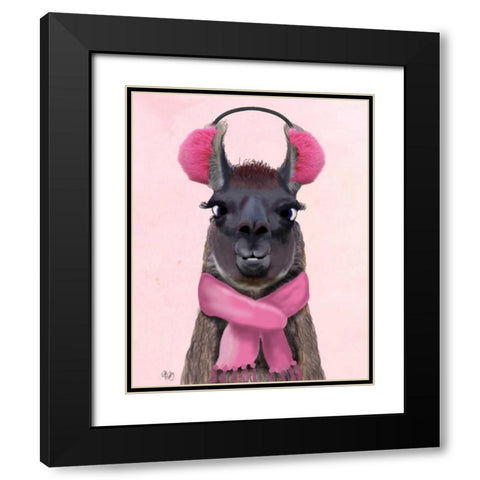 Chilly Llama Pink Black Modern Wood Framed Art Print with Double Matting by Fab Funky