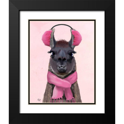Chilly Llama Pink Black Modern Wood Framed Art Print with Double Matting by Fab Funky