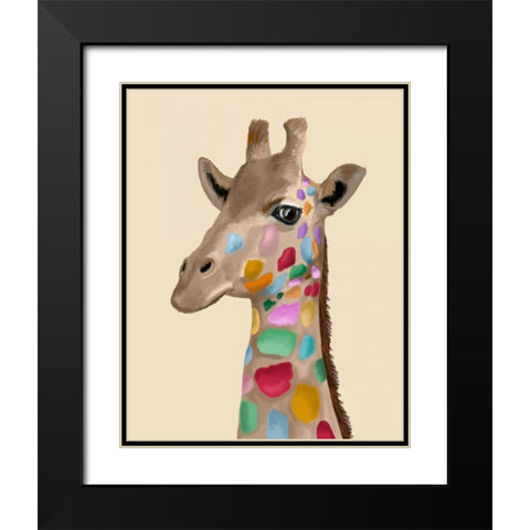 MultiColoured Giraffe Black Modern Wood Framed Art Print with Double Matting by Fab Funky