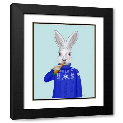 Rabbit In Sweater Black Modern Wood Framed Art Print with Double Matting by Fab Funky