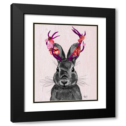 Jackalope with Pink Antlers Black Modern Wood Framed Art Print with Double Matting by Fab Funky