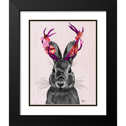 Jackalope with Pink Antlers Black Modern Wood Framed Art Print with Double Matting by Fab Funky
