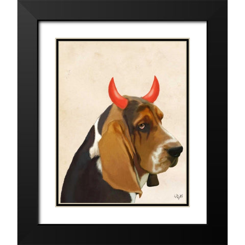 Little Devil Basset Hound Black Modern Wood Framed Art Print with Double Matting by Fab Funky