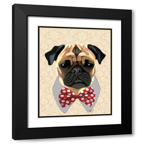 Pug with Red and White Spotty Bow Tie Black Modern Wood Framed Art Print with Double Matting by Fab Funky