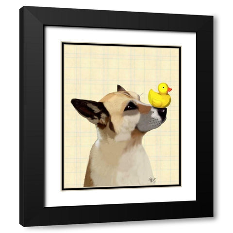 Dog and Duck Black Modern Wood Framed Art Print with Double Matting by Fab Funky