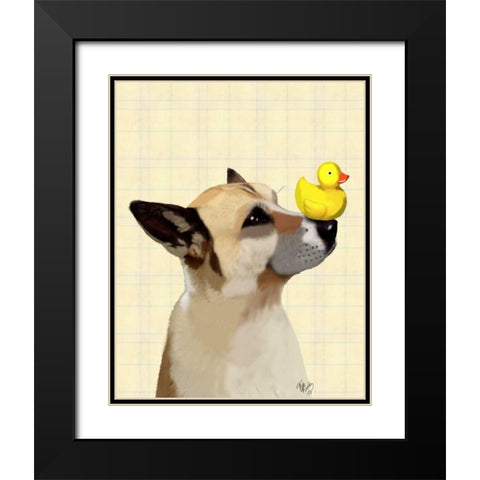 Dog and Duck Black Modern Wood Framed Art Print with Double Matting by Fab Funky