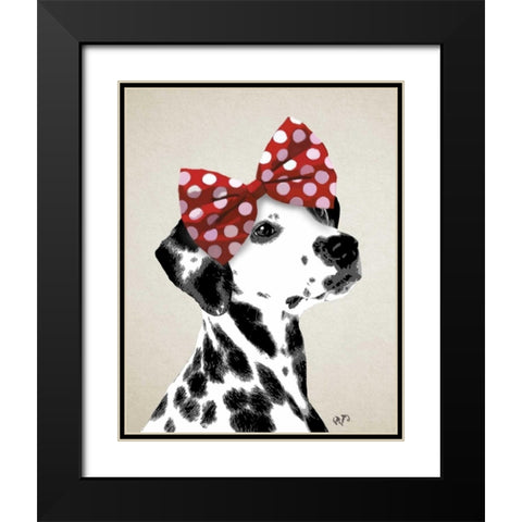 Dalmatian With Red Bow Black Modern Wood Framed Art Print with Double Matting by Fab Funky