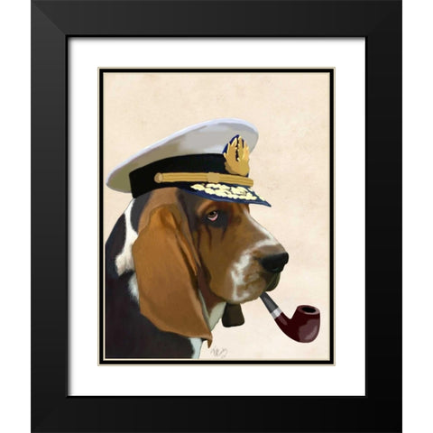 Basset Hound Sea Dog Black Modern Wood Framed Art Print with Double Matting by Fab Funky