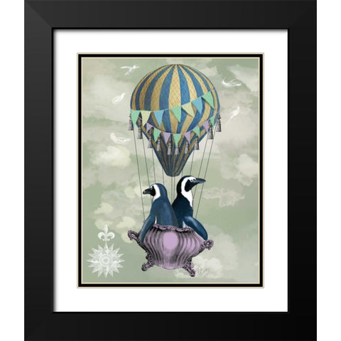 Flying Penguins Black Modern Wood Framed Art Print with Double Matting by Fab Funky