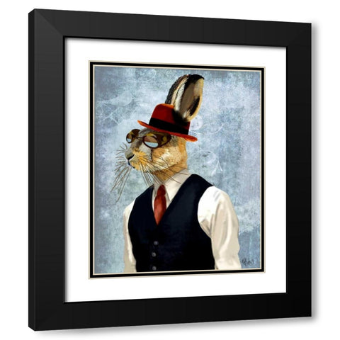 Horatio Hare in Waistcoat Black Modern Wood Framed Art Print with Double Matting by Fab Funky