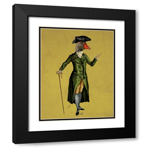 Goose in Green Regency Coat Black Modern Wood Framed Art Print with Double Matting by Fab Funky