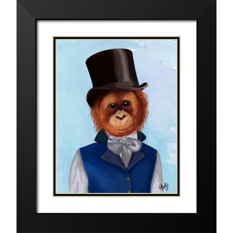 Orangutan in Top Hat Black Modern Wood Framed Art Print with Double Matting by Fab Funky
