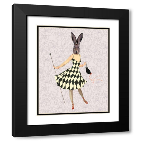 Rabbit in Black White Dress Black Modern Wood Framed Art Print with Double Matting by Fab Funky
