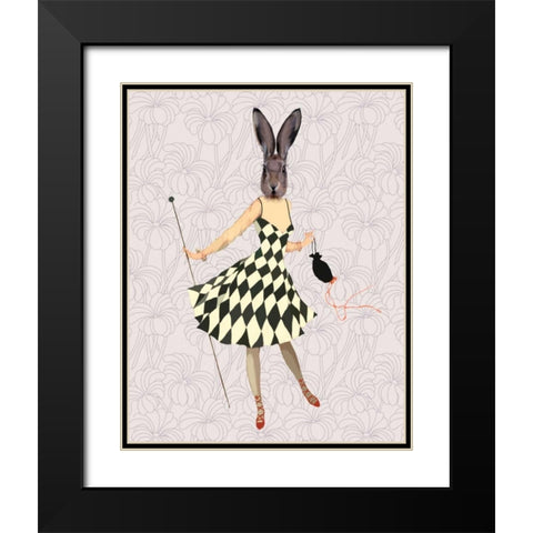 Rabbit in Black White Dress Black Modern Wood Framed Art Print with Double Matting by Fab Funky