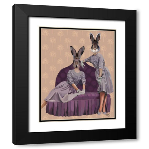 Rabbits in Purple Black Modern Wood Framed Art Print with Double Matting by Fab Funky