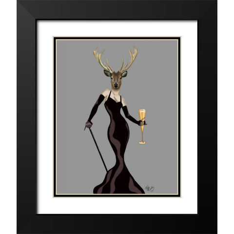 Glamour Deer in Black Black Modern Wood Framed Art Print with Double Matting by Fab Funky
