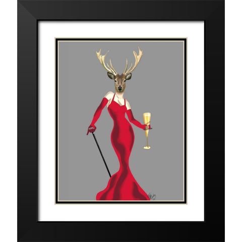 Glamour Deer in Red Black Modern Wood Framed Art Print with Double Matting by Fab Funky