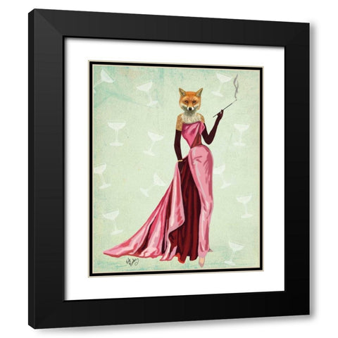 Glamour Fox in Pink Black Modern Wood Framed Art Print with Double Matting by Fab Funky