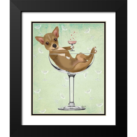 Chihuahua in Cocktail Glass Black Modern Wood Framed Art Print with Double Matting by Fab Funky