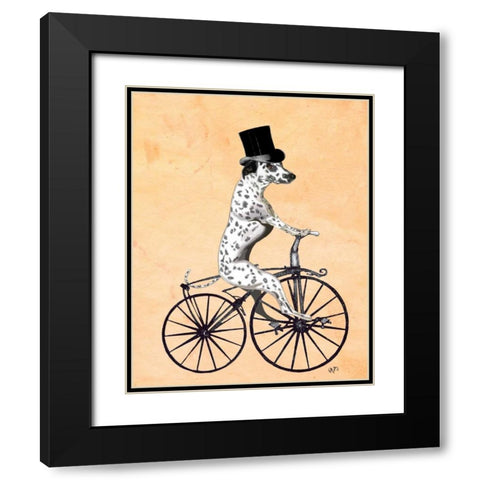 Dalmatian On Bicycle Black Modern Wood Framed Art Print with Double Matting by Fab Funky