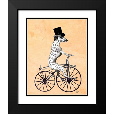 Dalmatian On Bicycle Black Modern Wood Framed Art Print with Double Matting by Fab Funky