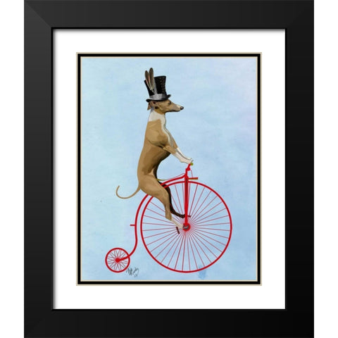 Greyhound on Red Penny Farthing Black Modern Wood Framed Art Print with Double Matting by Fab Funky