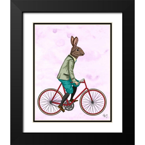 Rabbit On Bike Black Modern Wood Framed Art Print with Double Matting by Fab Funky