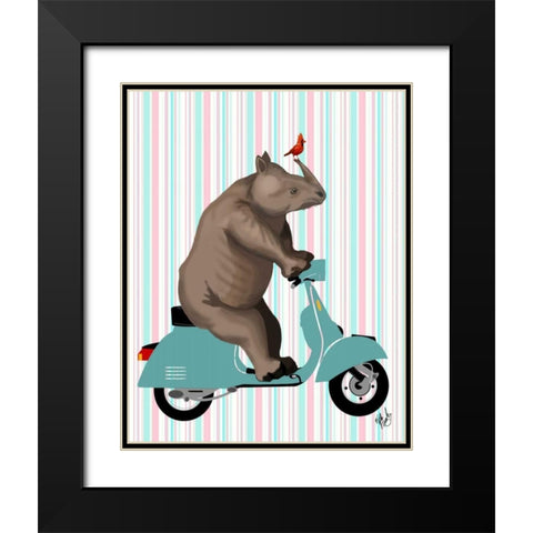 Rhino on Moped Black Modern Wood Framed Art Print with Double Matting by Fab Funky