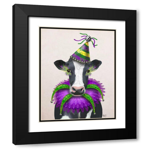 Mardi Gras Cow Black Modern Wood Framed Art Print with Double Matting by Fab Funky