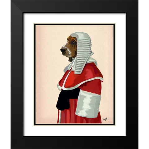 Basset Hound Judge Portrait Black Modern Wood Framed Art Print with Double Matting by Fab Funky