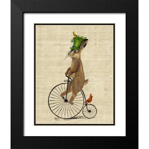 March Hare on Penny Farthing Black Modern Wood Framed Art Print with Double Matting by Fab Funky