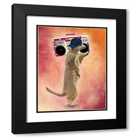 Meerkat and Boom Box Black Modern Wood Framed Art Print with Double Matting by Fab Funky
