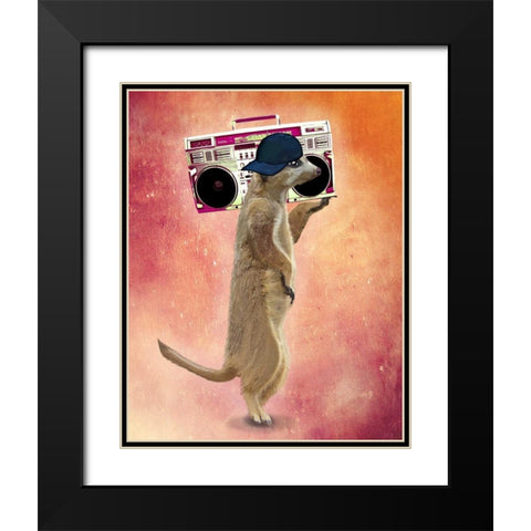 Meerkat and Boom Box Black Modern Wood Framed Art Print with Double Matting by Fab Funky