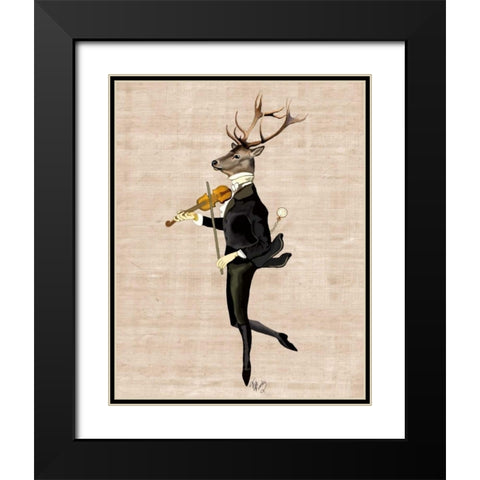 Dancing Deer with Violin Black Modern Wood Framed Art Print with Double Matting by Fab Funky