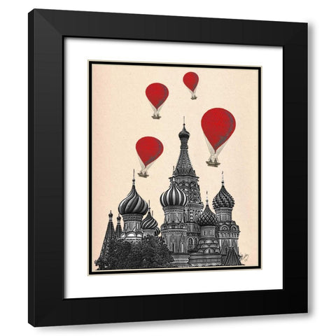 St Basils Cathedral and Red Hot Air Balloons Black Modern Wood Framed Art Print with Double Matting by Fab Funky