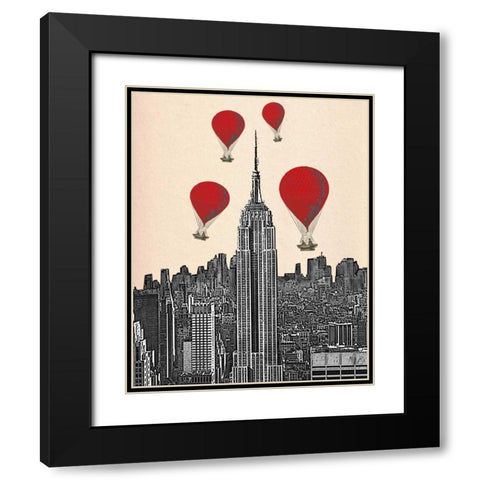 Empire State Building and Red Hot Air Balloons Black Modern Wood Framed Art Print with Double Matting by Fab Funky