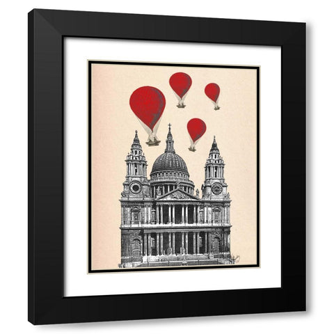 St Pauls Cathedral and Red Hot Air Balloons Black Modern Wood Framed Art Print with Double Matting by Fab Funky
