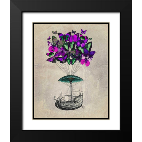 Butterfly Airship 2 Purple and Green Black Modern Wood Framed Art Print with Double Matting by Fab Funky