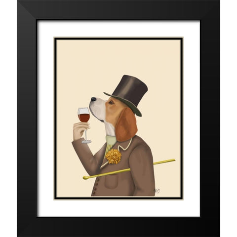Beagle Wine Snob Black Modern Wood Framed Art Print with Double Matting by Fab Funky