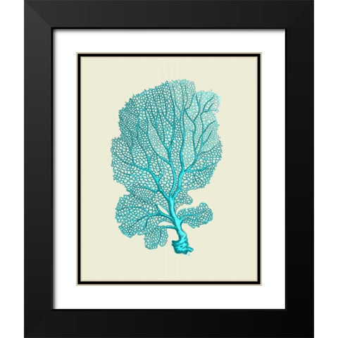 Corals Turquoise On Cream c Black Modern Wood Framed Art Print with Double Matting by Fab Funky