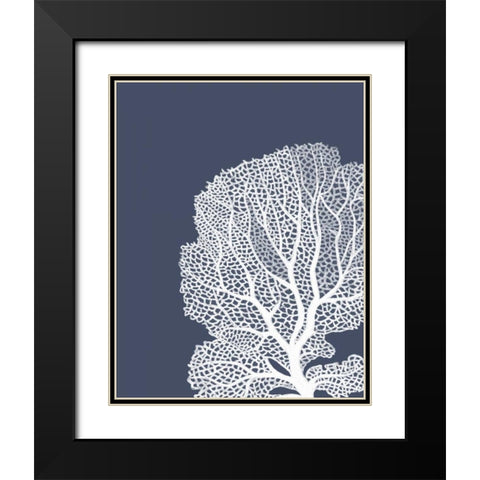 Corals White on Indigo Blue B Black Modern Wood Framed Art Print with Double Matting by Fab Funky