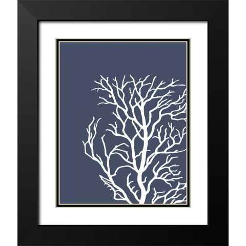 Corals White on Indigo Blue c Black Modern Wood Framed Art Print with Double Matting by Fab Funky