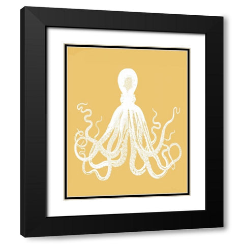 Octopus 1 White On Mustard Black Modern Wood Framed Art Print with Double Matting by Fab Funky