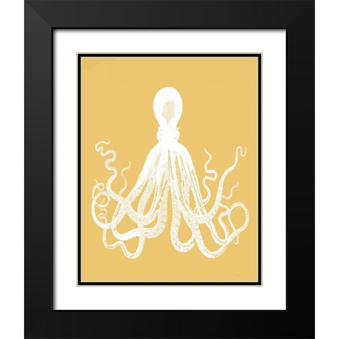 Octopus 1 White On Mustard Black Modern Wood Framed Art Print with Double Matting by Fab Funky