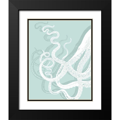 Octopus Tentacles White on Seafoam Black Modern Wood Framed Art Print with Double Matting by Fab Funky
